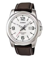 CASIO - Watch for Men MTP-1314L-7AVDF Analog Leather Band Brown & White