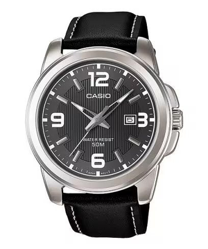 CASIO - Watch for Men MTP-1314L-8AVDF Analog Leather Band Black & Silver
