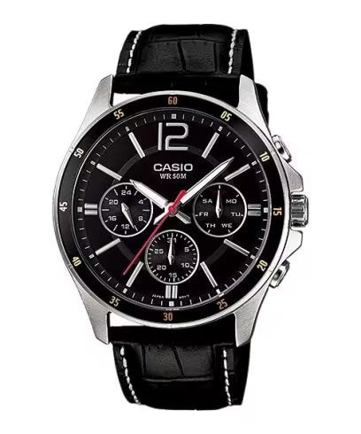 CASIO - Watch for Men MTP-1374L-1AVDF Analog Leather Band Black & Silver