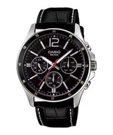 CASIO - Watch for Men MTP-1374L-1AVDF Analog Leather Band Black & Silver