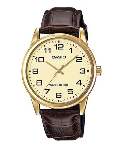 CASIO - Watch for Men MTP-V001GL-9BUDF Analog Leather Band Gold