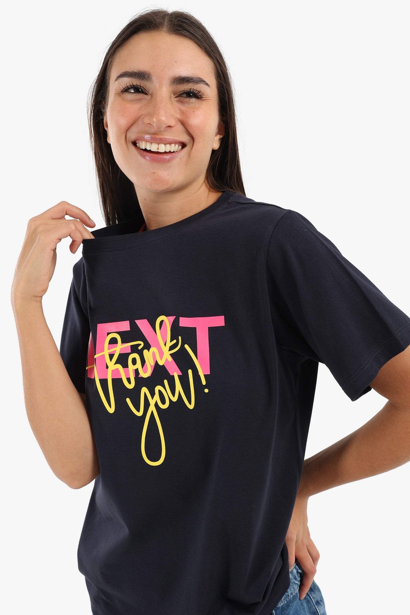 Carina -  Navy Printed Lounge T-Shirt