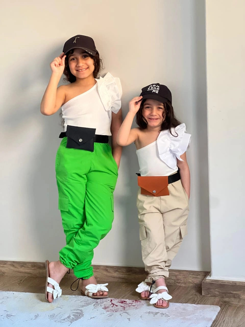Rokido - Green and Beige Cargo Pants and One Shoulder Top Set
