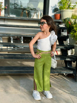 Rokido - Kiwi Linen Pants with One Shoulder Top Pants Top.