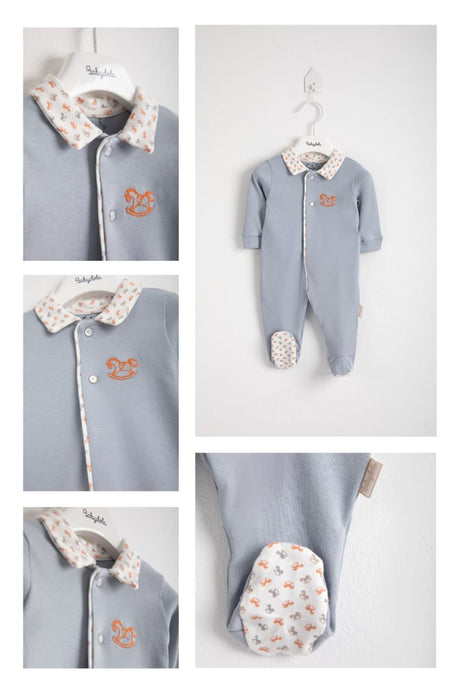 Teddybear - Baby Blue Cotton Romper