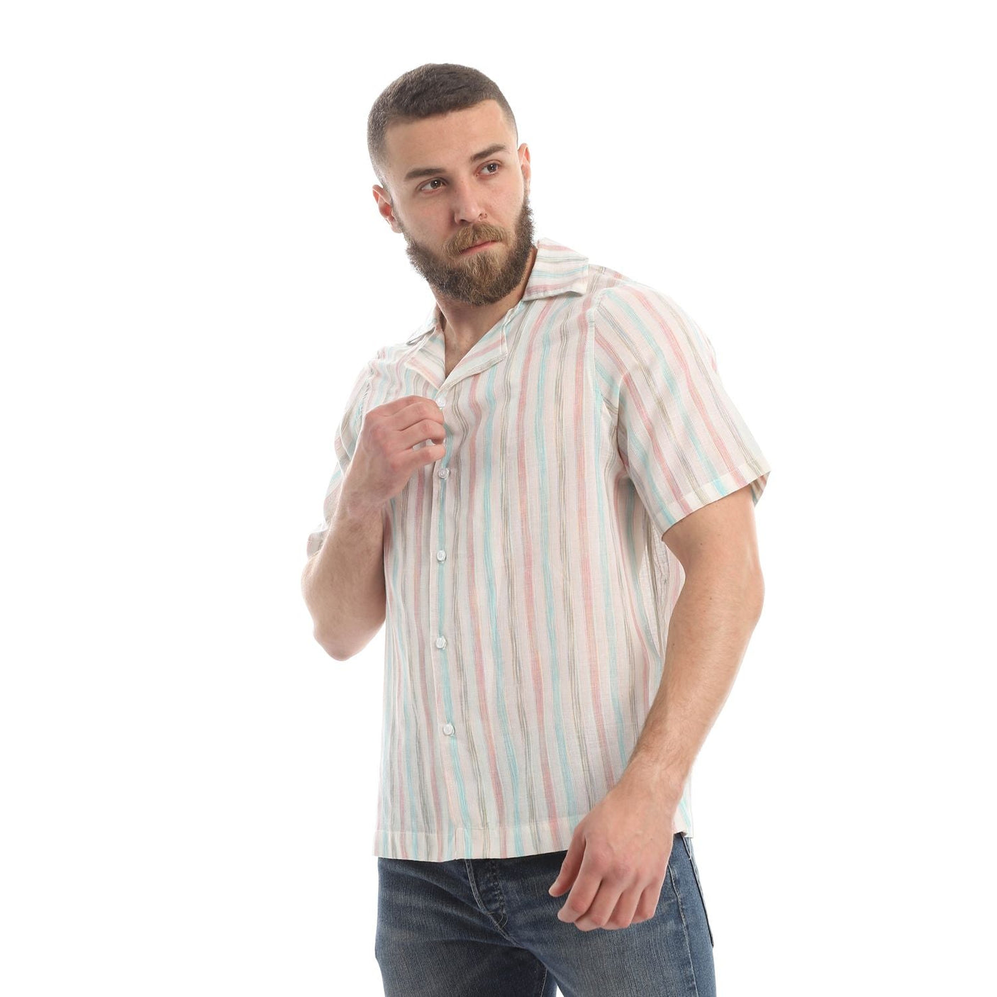 champs land - Hawaii Linen Short Sleeved striped Shirts