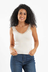 Carina -Ribbed Sleeveless Top with Lace