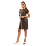 Red circle -  Round Collar Short Dress