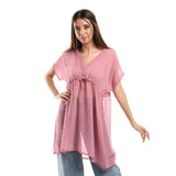 Red circle -  Self Stitches Sheer Short Sleeves Blouse