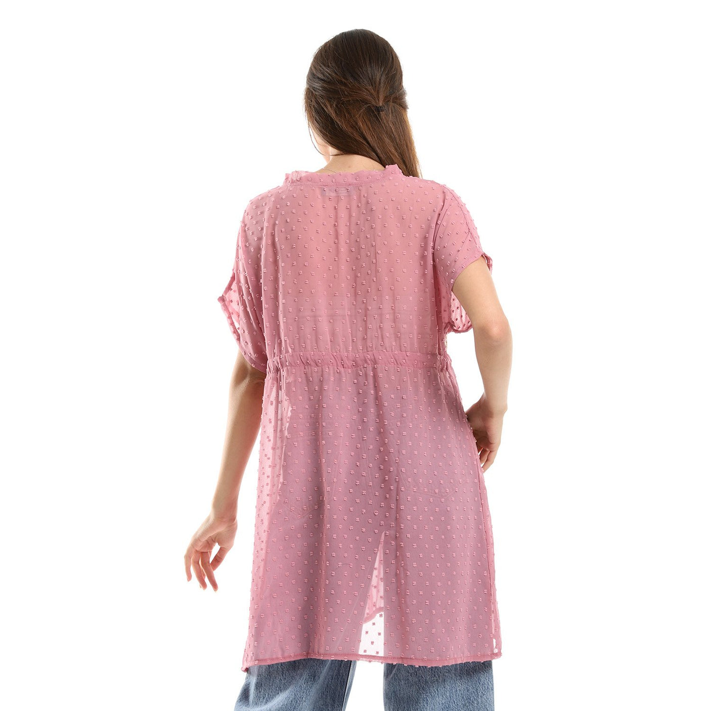 Red circle -  Self Stitches Sheer Short Sleeves Blouse