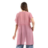 Red circle -  Self Stitches Sheer Short Sleeves Blouse