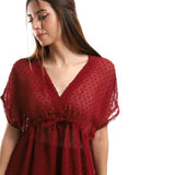 Red circle -  Self Stitches Sheer Short Sleeves Blouse