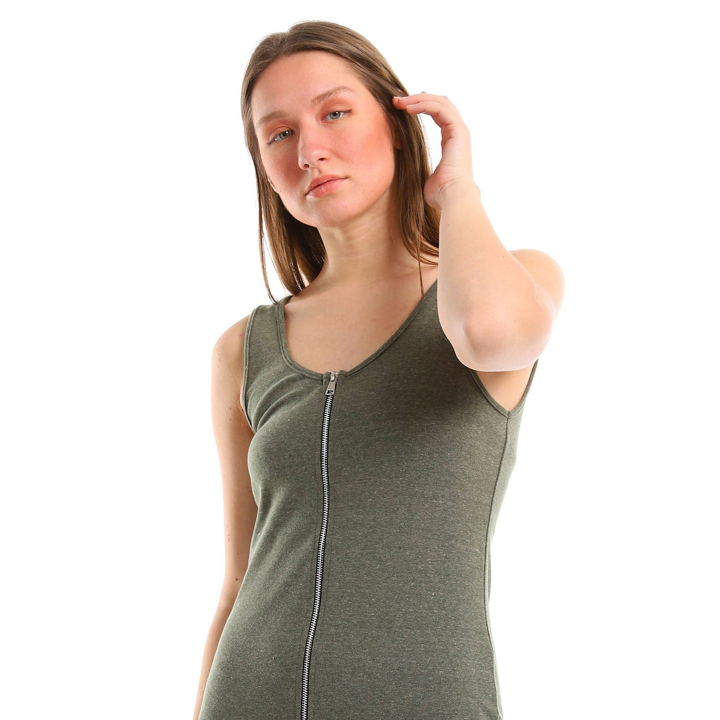 Red circle -  Heather Olive Sleeveless Dress