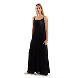 Red circle -  Spaghetti Sleeves Long Dress With Side Pockets