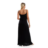 Red circle -  Spaghetti Sleeves Long Dress With Side Pockets