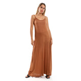 Red circle -  Spaghetti Sleeves Long Dress With Side Pockets