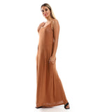 Red circle -  Spaghetti Sleeves Long Dress With Side Pockets