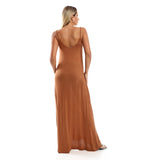 Red circle -  Spaghetti Sleeves Long Dress With Side Pockets