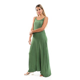 Red circle -  Spaghetti Sleeves Long Dress With Side Pockets