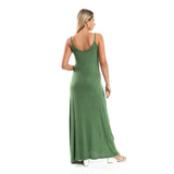 Red circle -  Spaghetti Sleeves Long Dress With Side Pockets