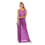 Red circle -  Spaghetti Sleeves Long Dress With Side Pockets