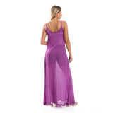 Red circle -  Spaghetti Sleeves Long Dress With Side Pockets