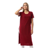 Red circle -  Solid Short Sleeves Top With Slits