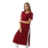 Red circle -  Solid Short Sleeves Top With Slits