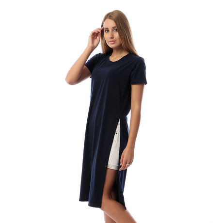 Red circle -  Solid Short Sleeves Top With Slits
