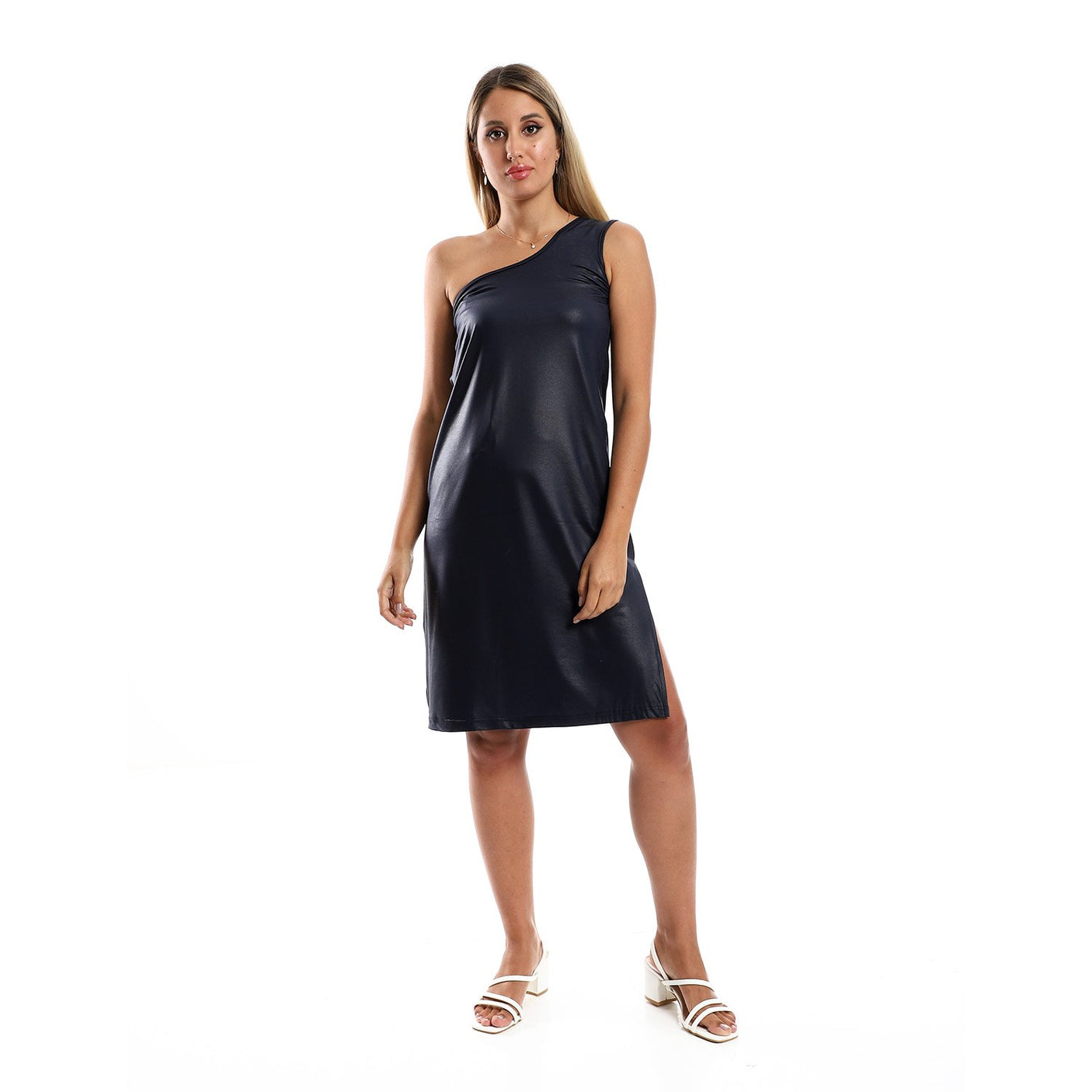 Red circle -  One Shoulder Texture Short Dress