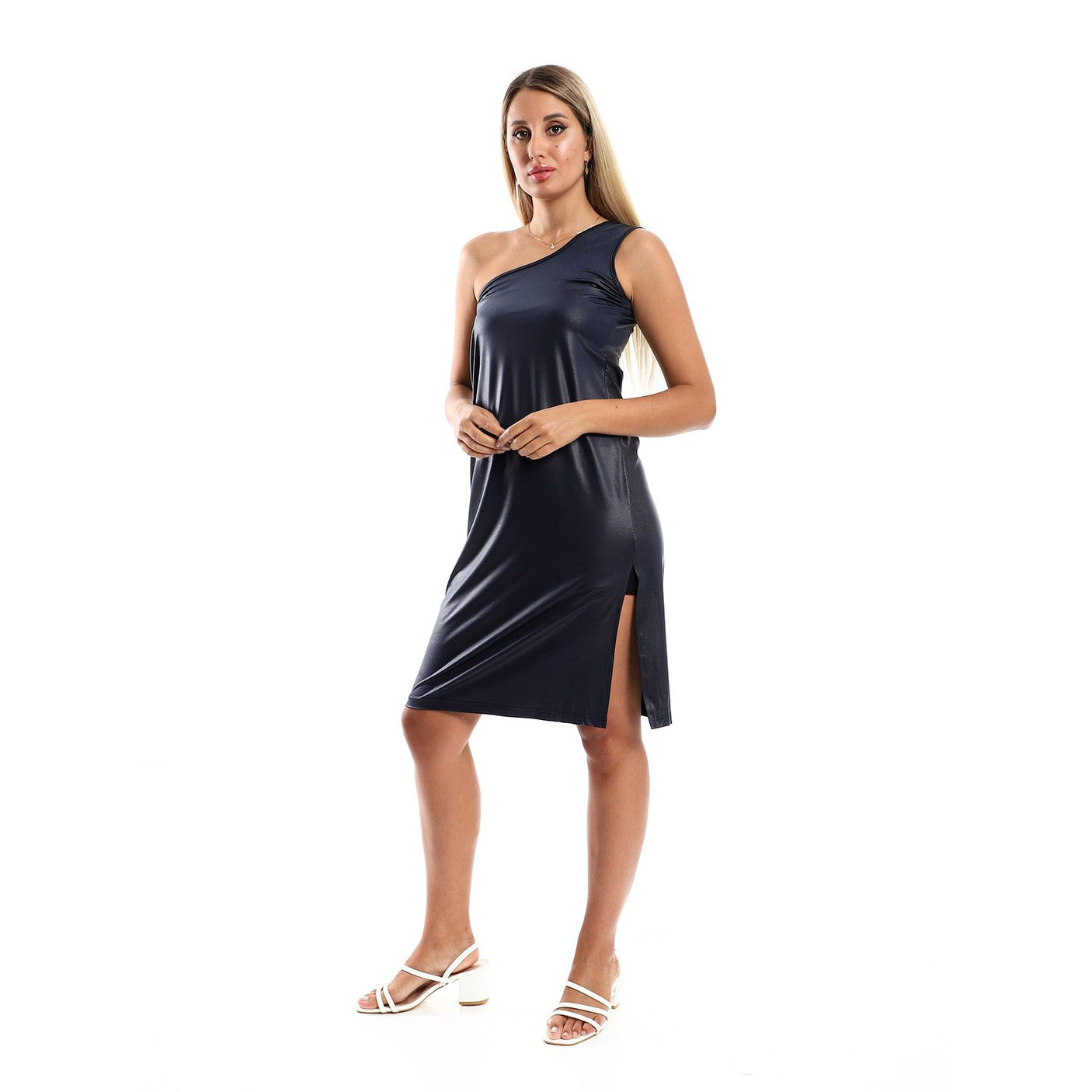 Red circle -  One Shoulder Texture Short Dress