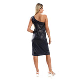 Red circle -  One Shoulder Texture Short Dress