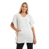 Red circle -  Kangroo Pocket Short Sleeves Top - Heather Light Grey