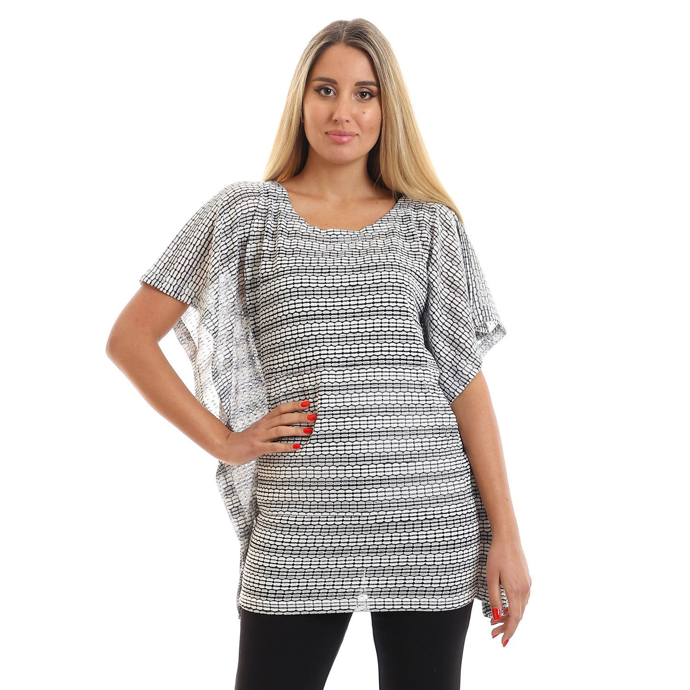 Red circle -  Kangroo Pocket Short Sleeves Top - Heather Light Grey