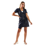 Red circle -  Self Pattern Dress With Adjustable Belt