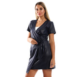 Red circle -  Self Pattern Dress With Adjustable Belt
