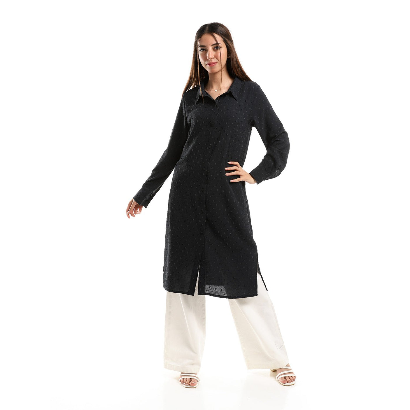 Red circle -  Self Stitches Tunic With Sided Slits