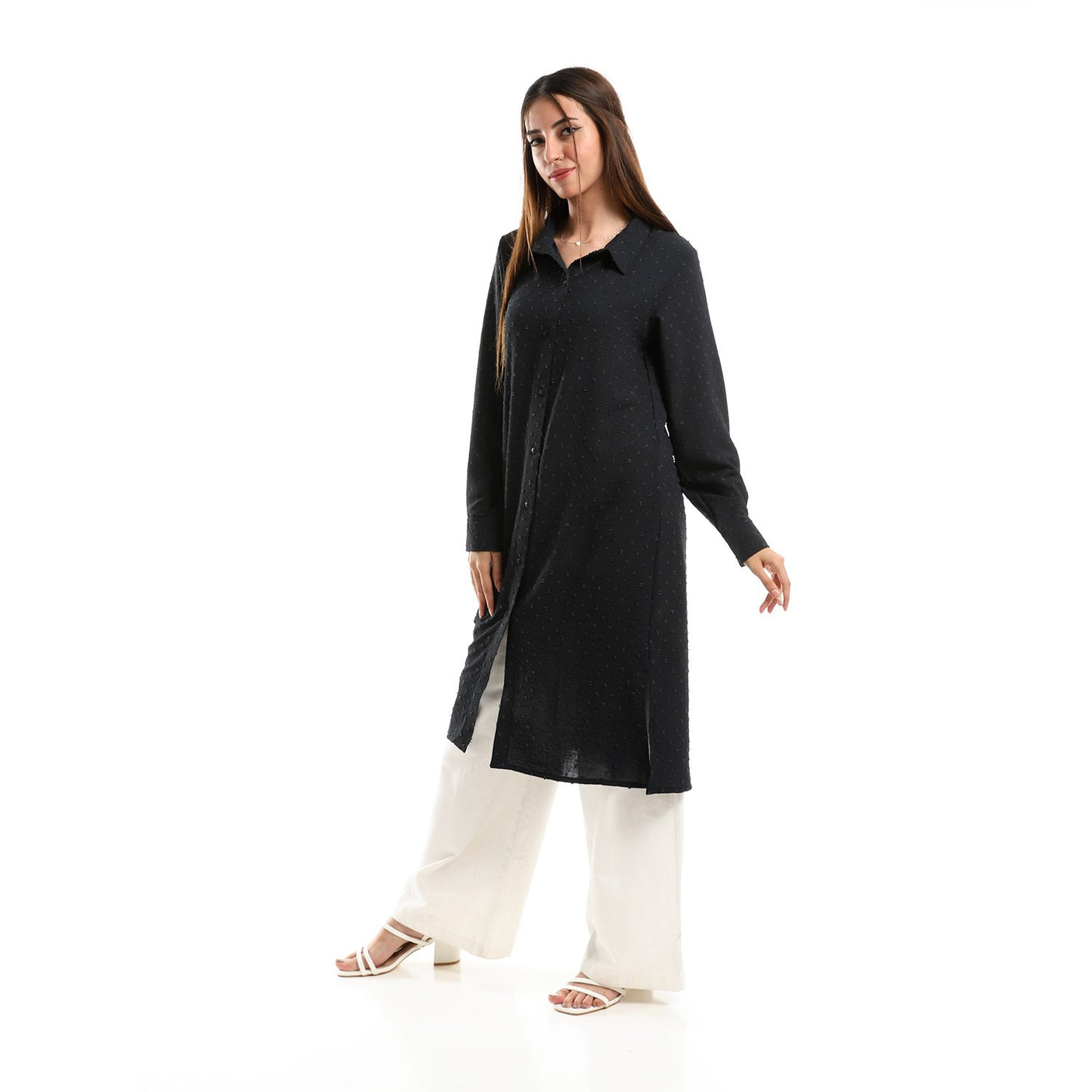 Red circle -  Self Stitches Tunic With Sided Slits