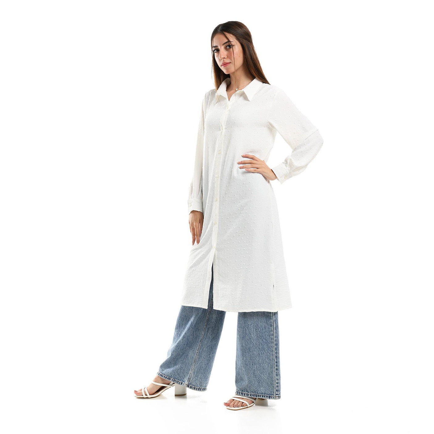 Red circle -  Self Stitches Tunic With Sided Slits