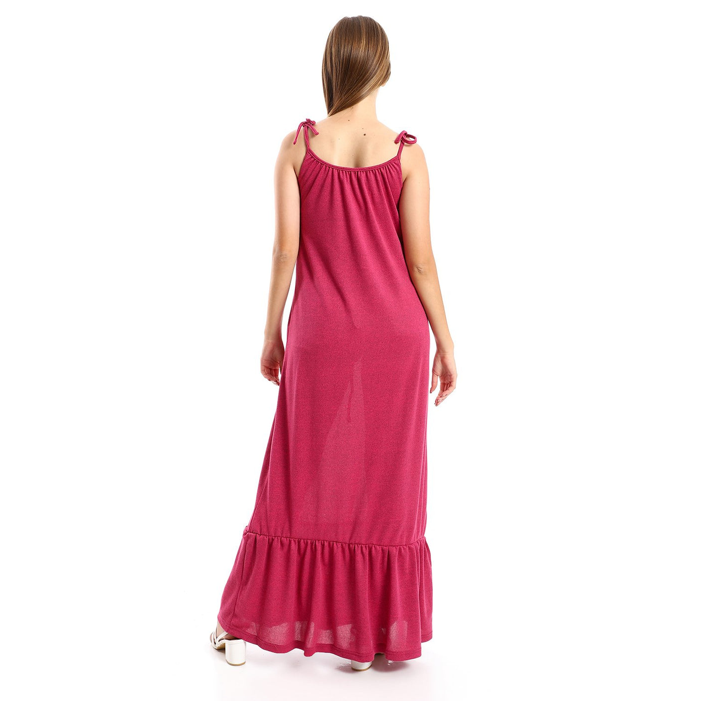 Red circle -  Spaghetti Sleeves Heather Tiered Casual Dress