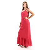 Red circle -  Spaghetti Sleeves Heather Tiered Casual Dress