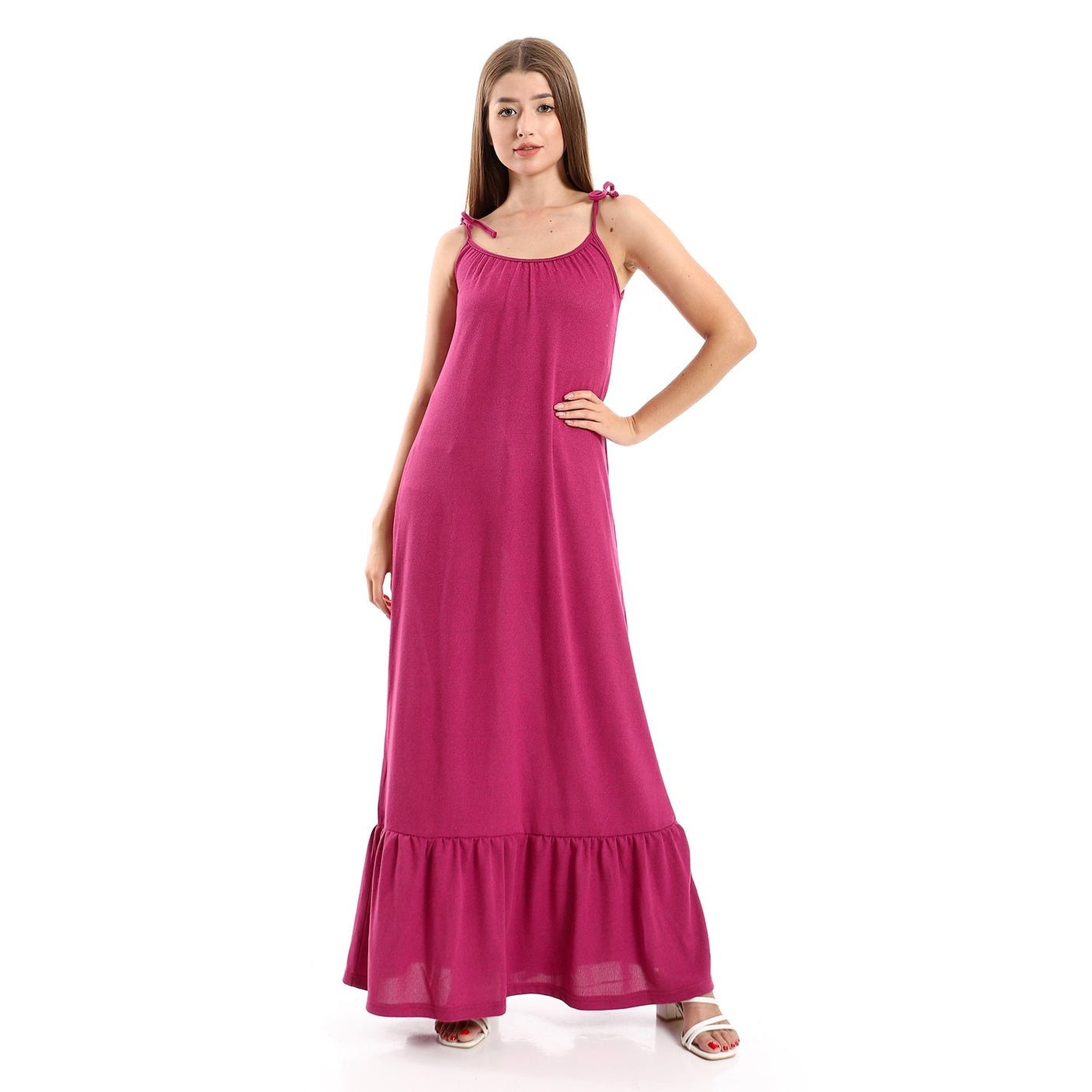Red circle -  Spaghetti Sleeves Heather Tiered Casual Dress