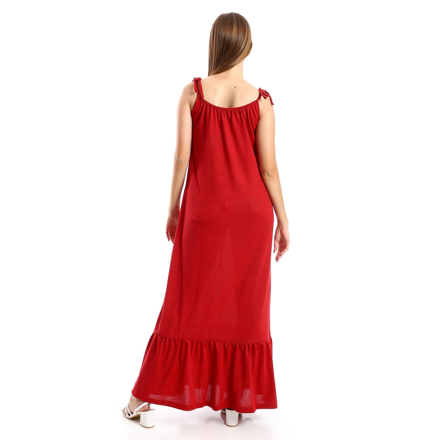Red circle -  Spaghetti Sleeves Heather Tiered Casual Dress