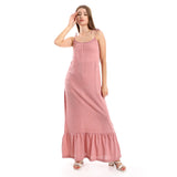 Red circle -  Knitted Wide Round Collar Tiered Casual Dress