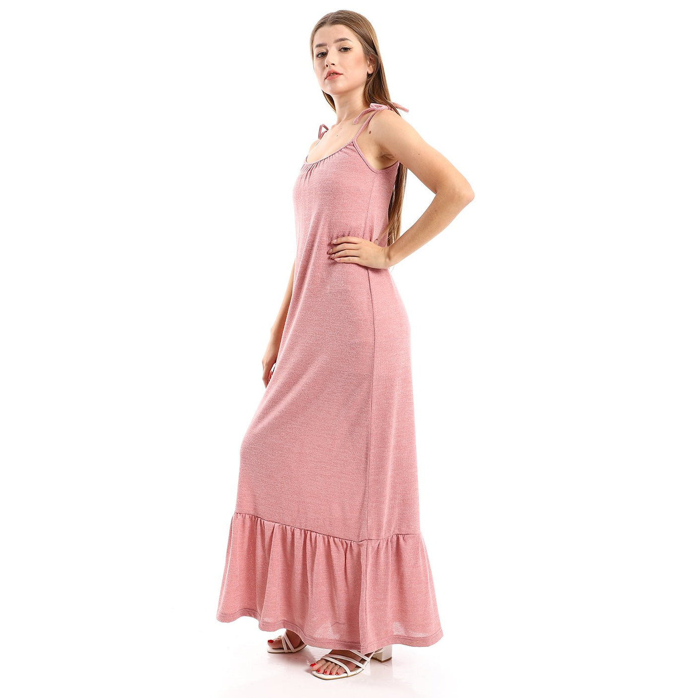 Red circle -  Knitted Wide Round Collar Tiered Casual Dress