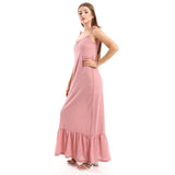 Red circle -  Knitted Wide Round Collar Tiered Casual Dress