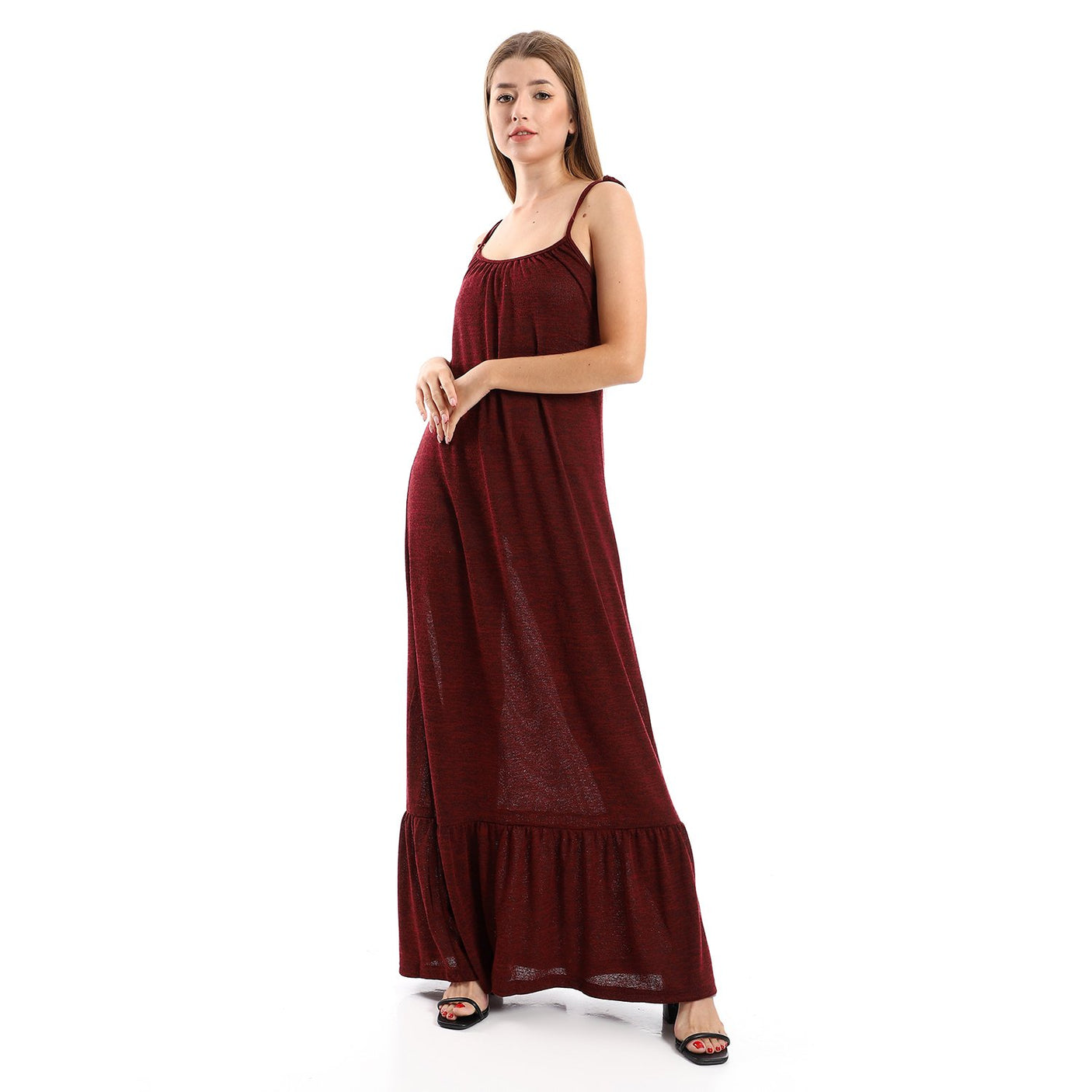 Red circle -  Knitted Wide Round Collar Tiered Casual Dress