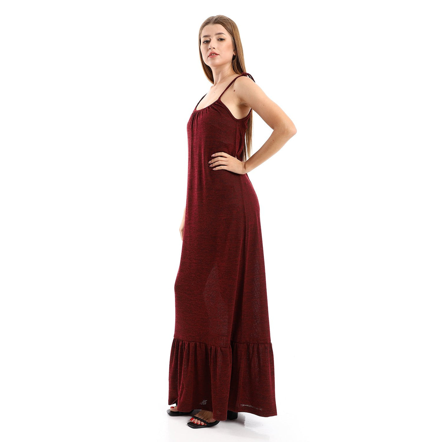 Red circle -  Knitted Wide Round Collar Tiered Casual Dress