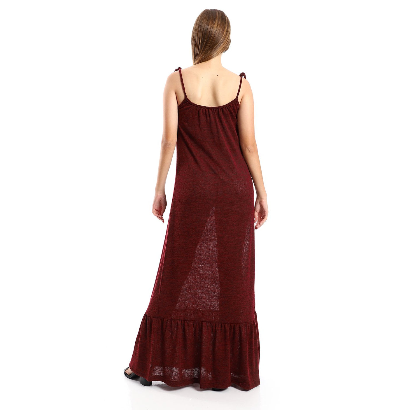 Red circle -  Knitted Wide Round Collar Tiered Casual Dress