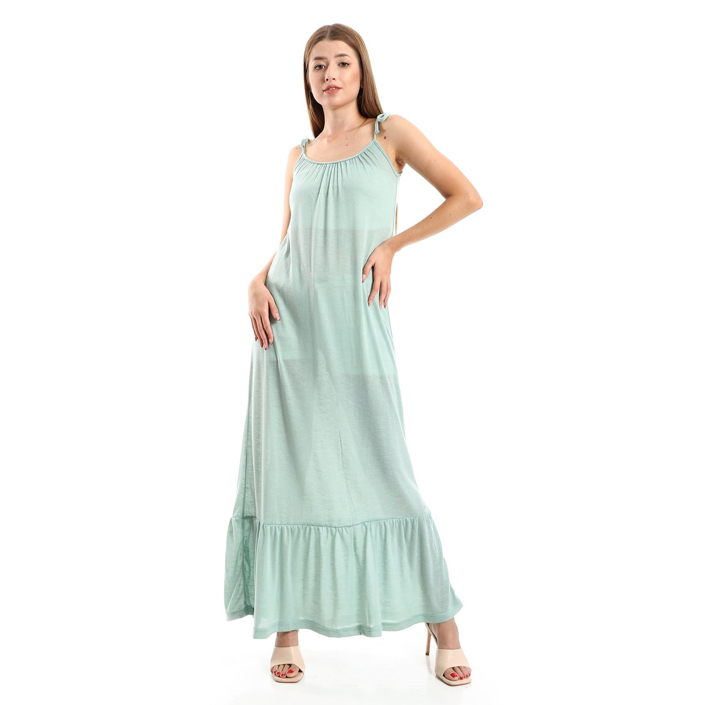 Red circle -  Knitted Wide Round Collar Tiered Casual Dress